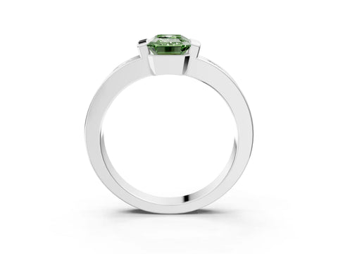 White gold Fancy Green Emerald Cut Brilliant Channel-Set Diamond Ring with Bezel Prong Setting_3
