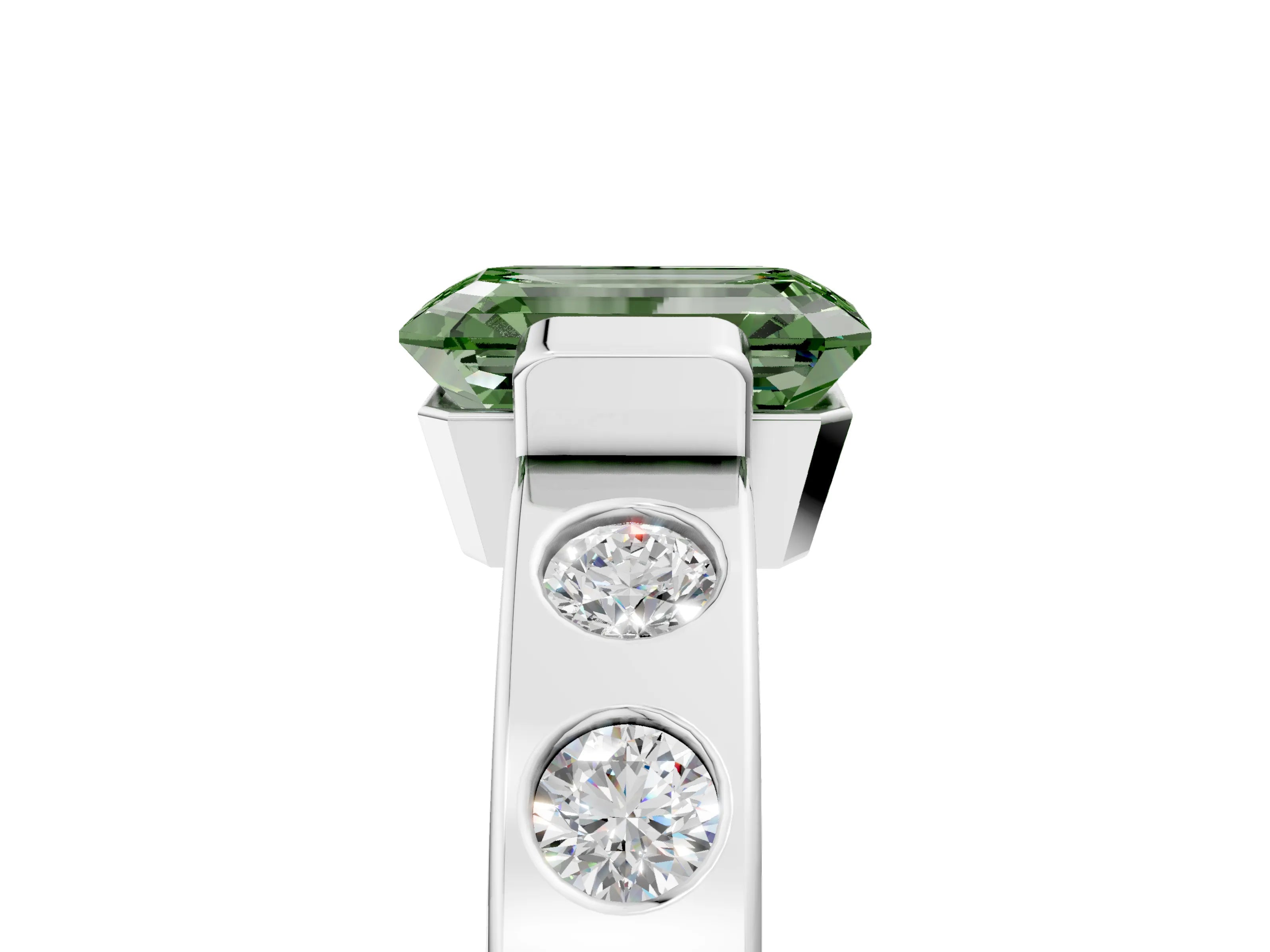 White gold Fancy Green Emerald Cut Brilliant Channel-Set Diamond Ring with Bezel Prong Setting_5