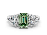 White gold Fancy Green Emerald Cut Brilliant Diamond Cluster Accent Solitaire Ring with Prong Setting_12