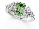 White gold Fancy Green Emerald Cut Brilliant Diamond Cluster Accent Solitaire Ring with Prong Setting_13