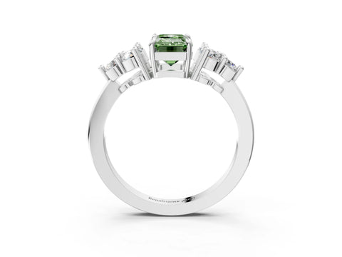 White gold Fancy Green Emerald Cut Brilliant Diamond Cluster Accent Solitaire Ring with Prong Setting_15