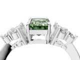 White gold Fancy Green Emerald Cut Brilliant Diamond Cluster Accent Solitaire Ring with Prong Setting_16