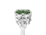 White gold Fancy Green Emerald Cut Brilliant Diamond Cluster Accent Solitaire Ring with Prong Setting_17