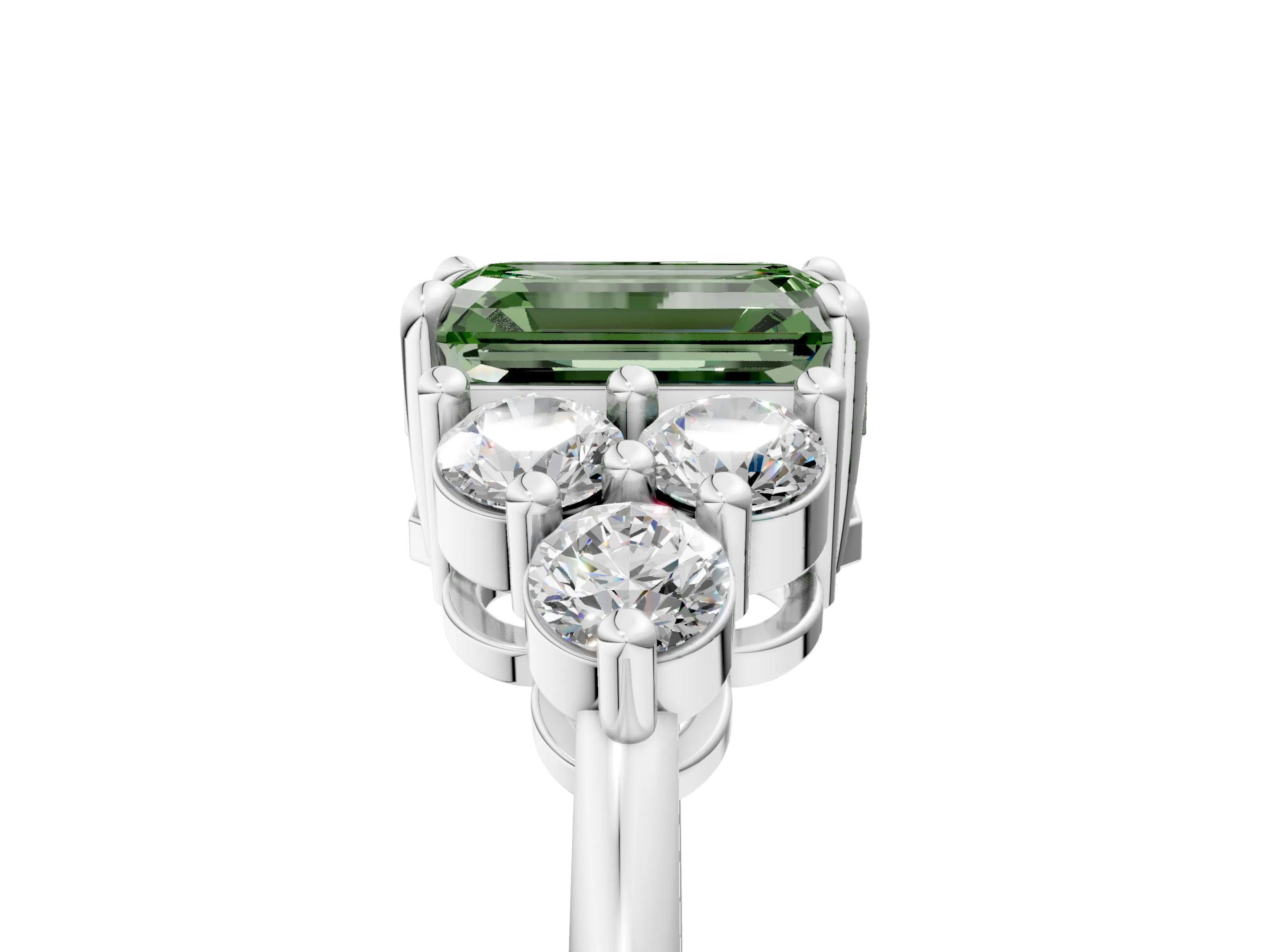 White gold Fancy Green Emerald Cut Brilliant Diamond Cluster Accent Solitaire Ring with Prong Setting_5