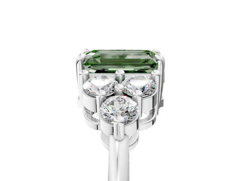 White gold Fancy Green Emerald Cut Brilliant Diamond Cluster Accent Solitaire Ring with Prong Setting_5