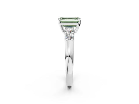 White gold Fancy Green Emerald Cut Brilliant Diamond Five-Stone Engagement Ring with Prong Setting on a Classic Band_5
