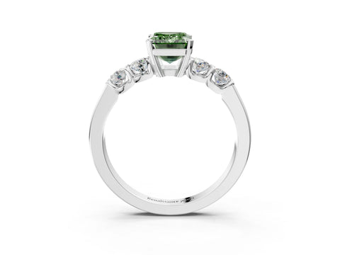 White gold Fancy Green Emerald Cut Brilliant Diamond Five-Stone Engagement Ring with Prong Setting on a Classic Band_6