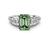 White gold Fancy Green Emerald Cut Brilliant Diamond Pavé Band with Six-Prong Setting_12