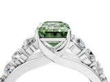 White gold Fancy Green Emerald Cut Brilliant Diamond Pavé Band with Six-Prong Setting_16