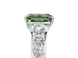 White gold Fancy Green Emerald Cut Brilliant Diamond Pavé Band with Six-Prong Setting_17