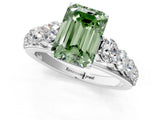 White gold Fancy Green Emerald Cut Brilliant Diamond Pavé Band with Six-Prong Setting_1