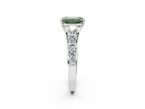White gold Fancy Green Emerald Cut Brilliant Diamond Pavé Band with Six-Prong Setting_2