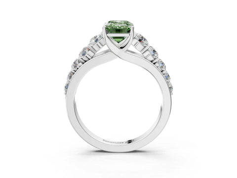 White gold Fancy Green Emerald Cut Brilliant Diamond Pavé Band with Six-Prong Setting_3