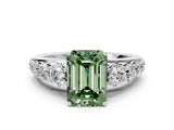 White gold Fancy Green Emerald Cut Brilliant Diamond Pavé Band with Six-Prong Setting
