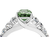 White gold Fancy Green Emerald Cut Brilliant Diamond Pavé Band with Six-Prong Setting_4