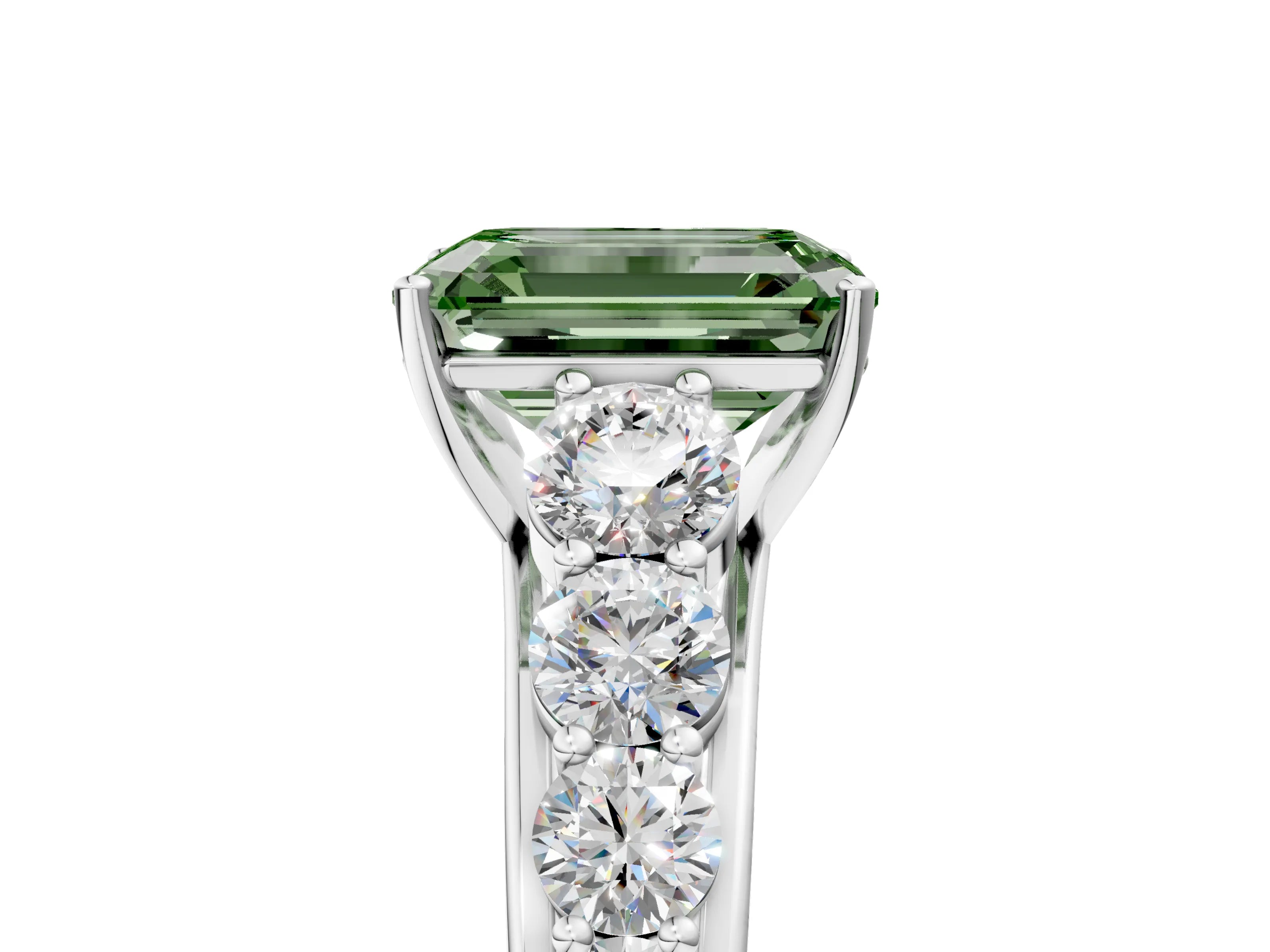 White gold Fancy Green Emerald Cut Brilliant Diamond Pavé Band with Six-Prong Setting_5