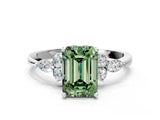 White gold Fancy Green Emerald Cut Brilliant Diamond Solitaire Ring with Pear Side Stones and Four-Prong Setting_42