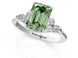 White gold Fancy Green Emerald Cut Brilliant Diamond Solitaire Ring with Pear Side Stones and Four-Prong Setting_43