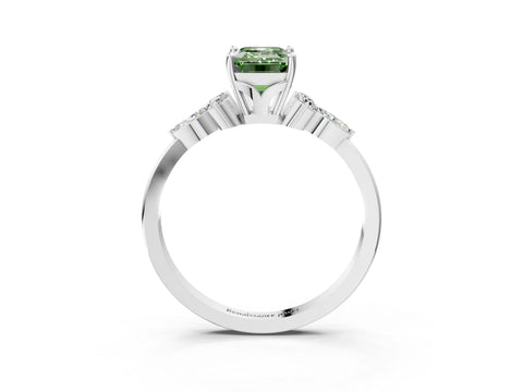 White gold Fancy Green Emerald Cut Brilliant Diamond Solitaire Ring with Pear Side Stones and Four-Prong Setting_45
