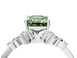 White gold Fancy Green Emerald Cut Brilliant Diamond Solitaire Ring with Pear Side Stones and Four-Prong Setting_46