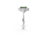 White gold Fancy Green Emerald Cut Brilliant Diamond with Cluster Setting on a Beaded Band and Four-Prong Setting_26