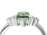 White gold Fancy Green Emerald Cut Brilliant Diamond with Cluster Setting on a Beaded Band and Four-Prong Setting_28