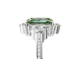 White gold Fancy Green Emerald Cut Brilliant Diamond with Cluster Setting on a Beaded Band and Four-Prong Setting_29