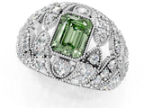 White gold Fancy Green Emerald Cut Brilliant Halo Pave Diamond Milgrain Ring_1
