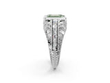 White gold Fancy Green Emerald Cut Brilliant Milgrain Filigree Diamond Ring with Square Prong Setting_2