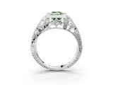 White gold Fancy Green Emerald Cut Brilliant Milgrain Filigree Diamond Ring with Square Prong Setting_3