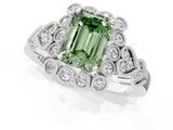 White gold Fancy Green Emerald Cut Brilliant Milgrain Pave Heart Band Solitaire Ring_13