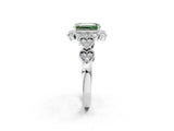 White gold Fancy Green Emerald Cut Brilliant Milgrain Pave Heart Band Solitaire Ring_14