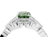 White gold Fancy Green Emerald Cut Brilliant Milgrain Pave Heart Band Solitaire Ring_16