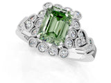 White gold Fancy Green Emerald Cut Brilliant Milgrain Pave Heart Band Solitaire Ring_19