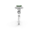 White gold Fancy Green Emerald Cut Brilliant Milgrain Pave Heart Band Solitaire Ring_20