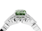 White gold Fancy Green Emerald Cut Brilliant Milgrain Pave Heart Band Solitaire Ring_22