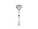 White gold Fancy Green Emerald Cut Brilliant Three-Stone Diamond Ring with Pavé Band and Four-Prong Setting_29