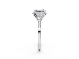 White gold Fancy Green Emerald Cut Brilliant Three-Stone Diamond Ring with Pavé Band and Four-Prong Setting_39
