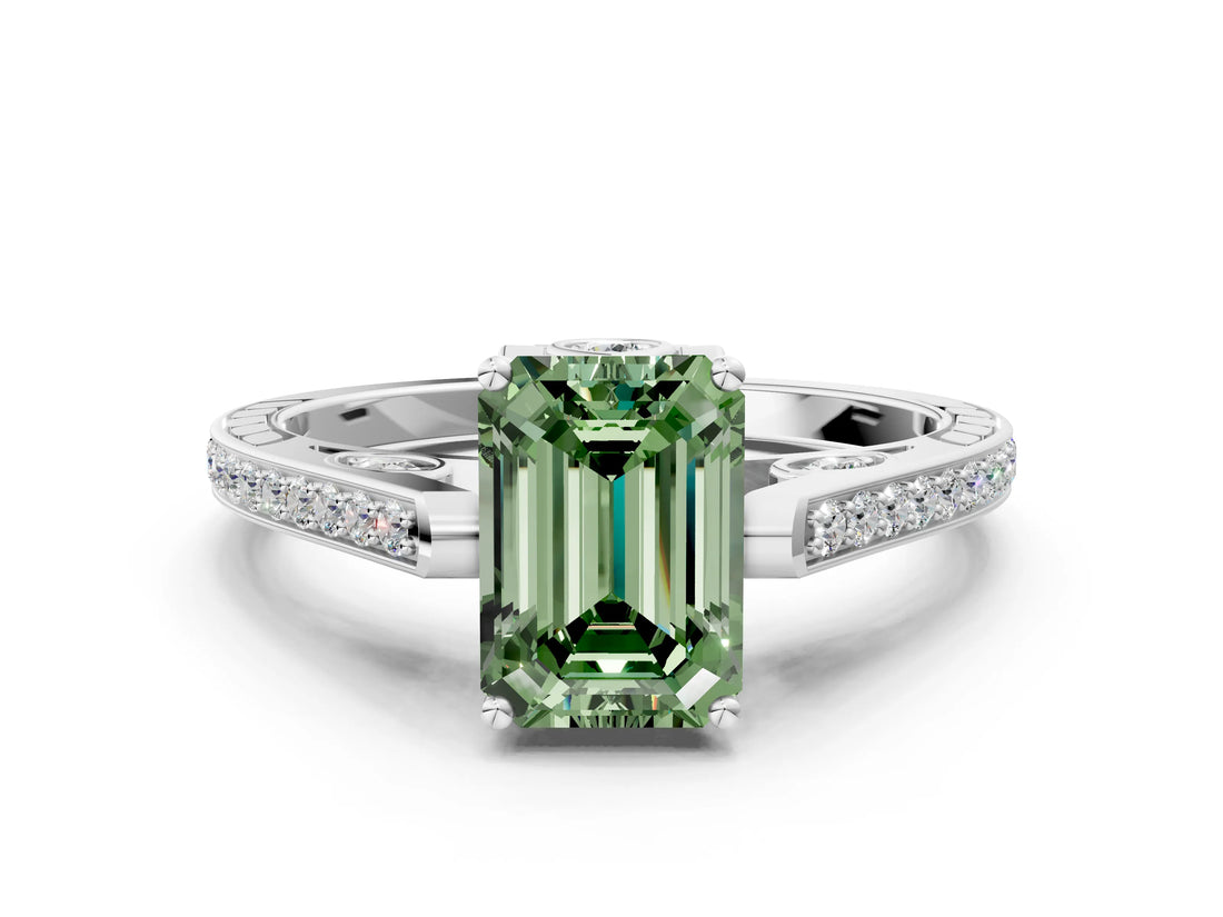 White gold Fancy Green Emerald  Cut Cathedral Pave Diamond Engagement Ring with Six-Prong Setting_32