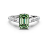 White gold Fancy Green Emerald  Cut Cathedral Pave Diamond Engagement Ring with Six-Prong Setting_32
