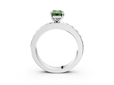 White gold Fancy Green Emerald  Cut Channel Set Diamond Engagement Ring with Four-Prong Setting_202