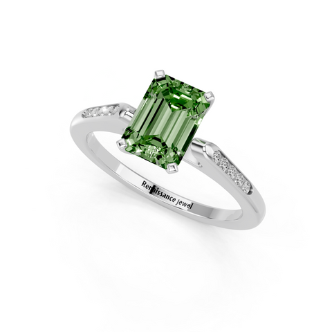 White gold Fancy Green Emerald  Cut Channel Set Solitaire Engagement Ring with Four-Prong Setting_13