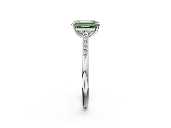 Platinum Fancy Green Emerald  Cut Channel Set Solitaire Engagement Ring with Four-Prong Setting