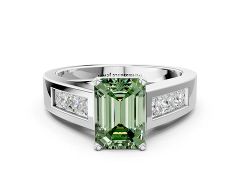 White gold Fancy Green Emerald Cut Cut Channel Set Solitaire Ring with Four-Prong Setting_12