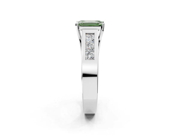 Platinum Emerald Cut Engagement Ring Setting for Fancy Green Center with Channel-Set Shoulders