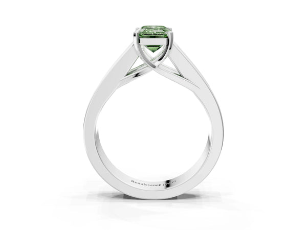 Platinum Emerald Cut Engagement Ring Setting for Fancy Green Center with Channel-Set Shoulders