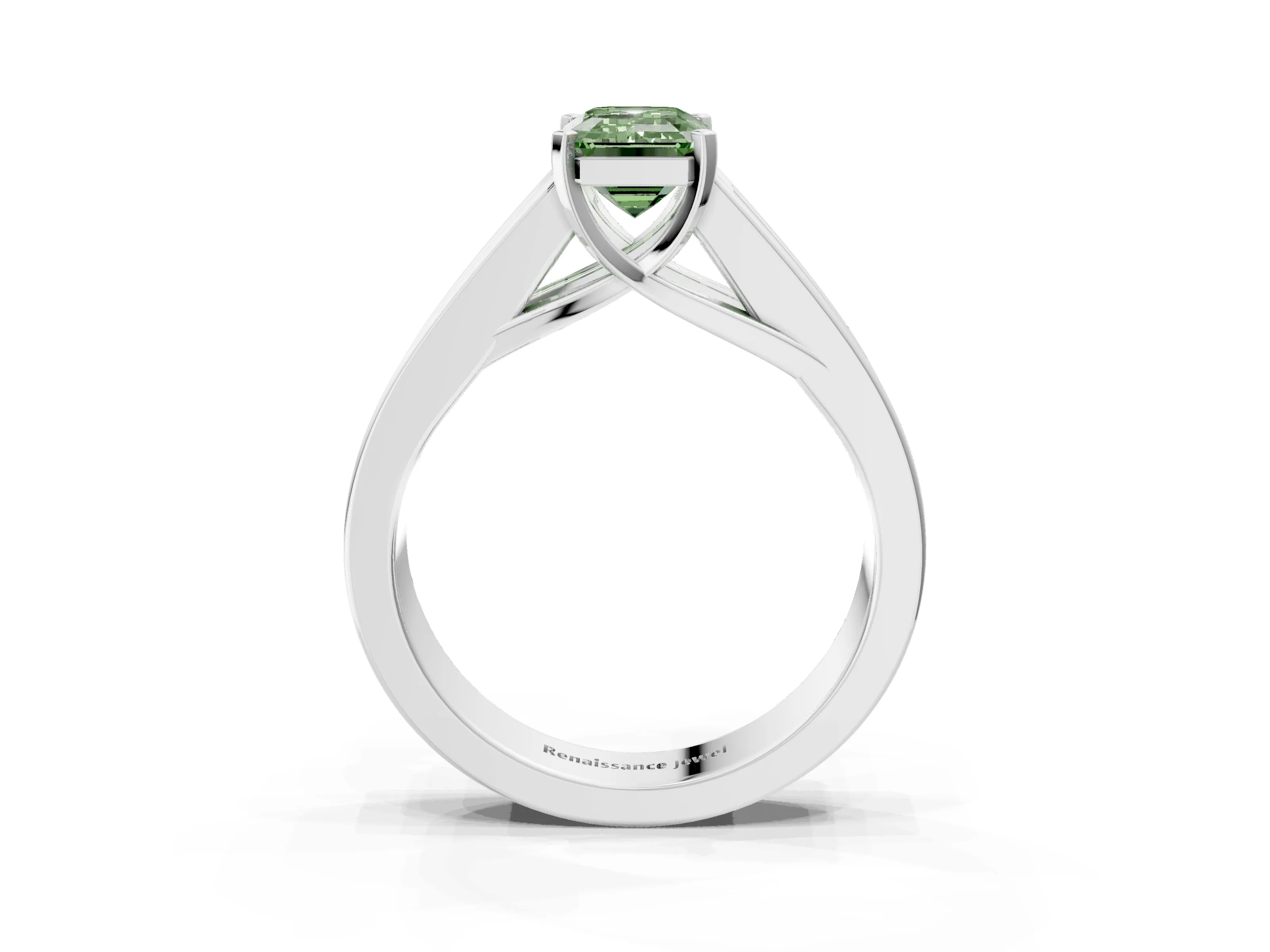 White gold Fancy Green Emerald Cut Cut Channel Set Solitaire Ring with Four-Prong Setting_15