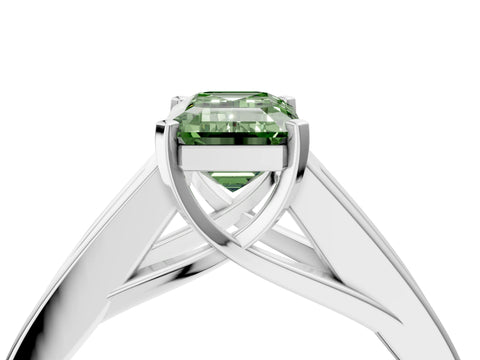 White gold Fancy Green Emerald Cut Cut Channel Set Solitaire Ring with Four-Prong Setting_16