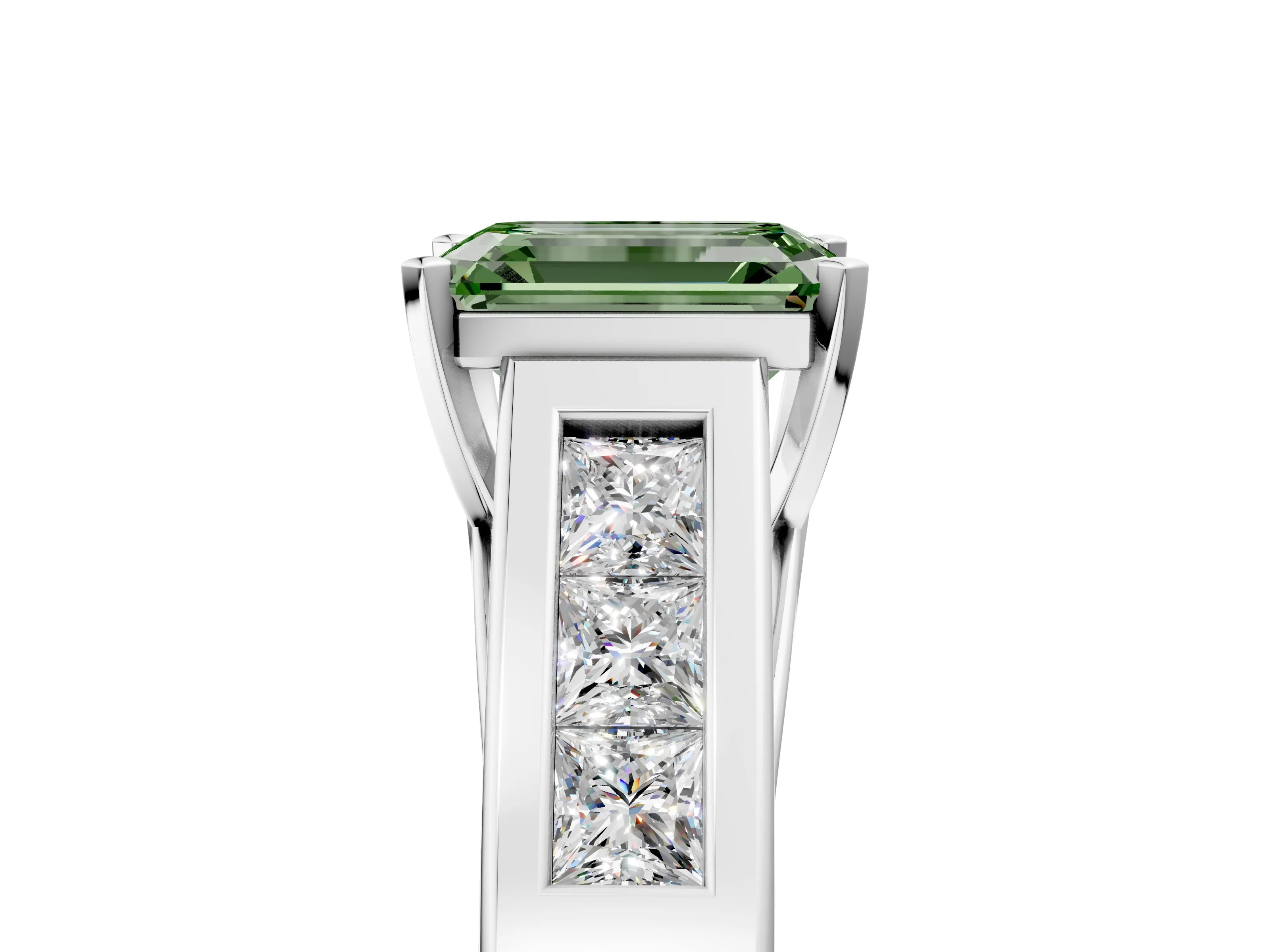 White gold Fancy Green Emerald Cut Cut Channel Set Solitaire Ring with Four-Prong Setting_17