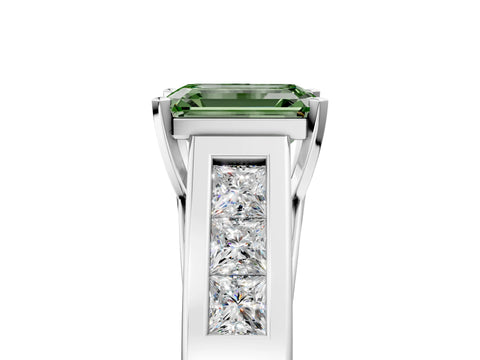 White gold Fancy Green Emerald Cut Cut Channel Set Solitaire Ring with Four-Prong Setting_17